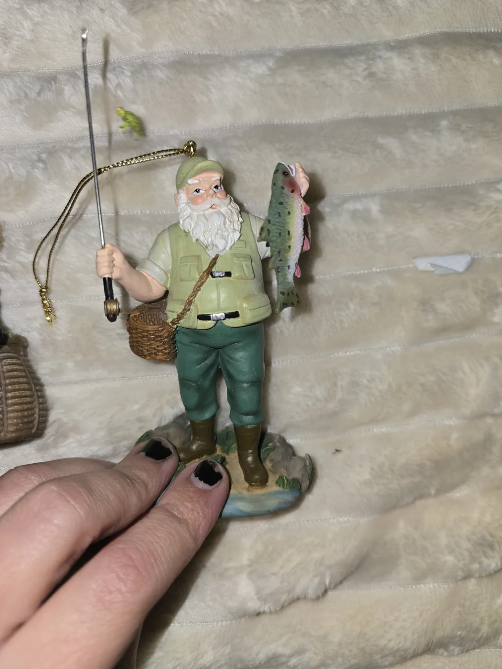 2 Resin Fisherman Holiday Santa Ornaments